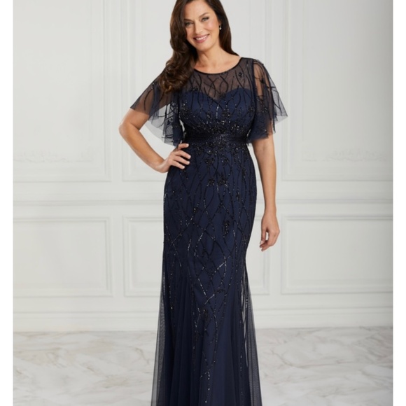 Stunning, navy blue beaded mother of the bride or groom dress - Picture 1 of 5